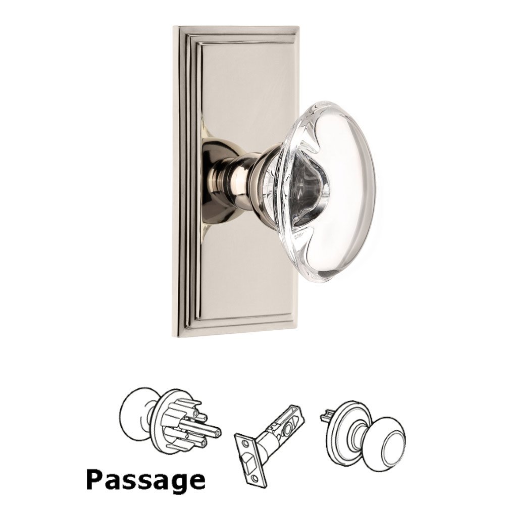 Grandeur Carre Plate Passage with Provence Crystal Knob in Polished Nickel