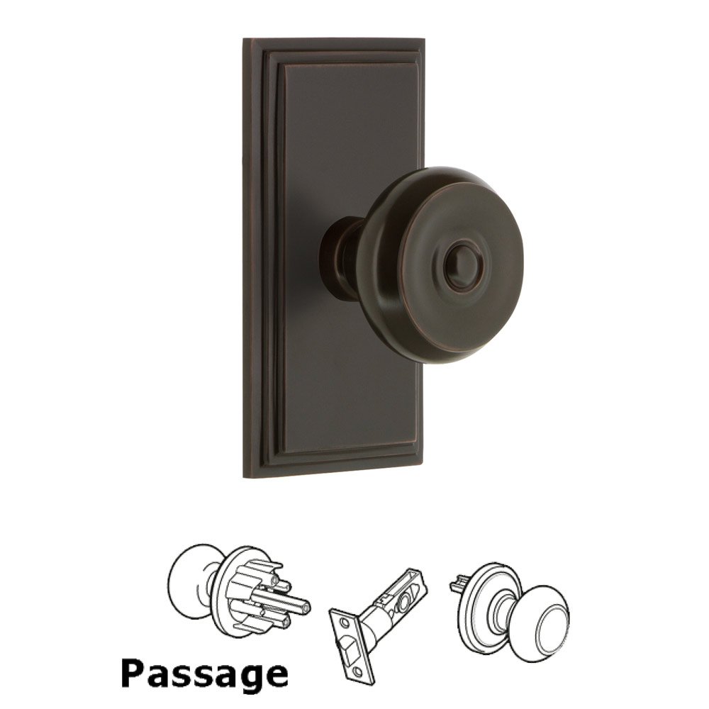 Grandeur Carre Plate Passage with Bouton Knob in Timeless Bronze