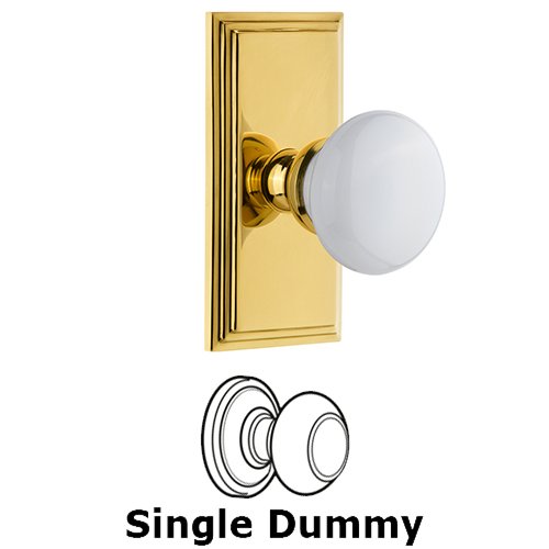 Carre Plate Dummy with Hyde Park White Porcelain Knob in Polished Brass