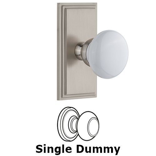 Carre Plate Dummy with Hyde Park White Porcelain Knob in Satin Nickel