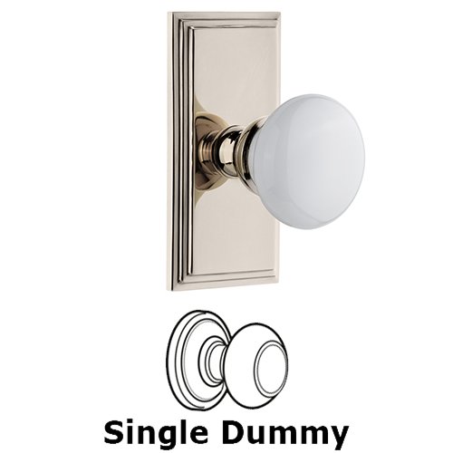 Carre Plate Dummy with Hyde Park White Porcelain Knob in Polished Nickel