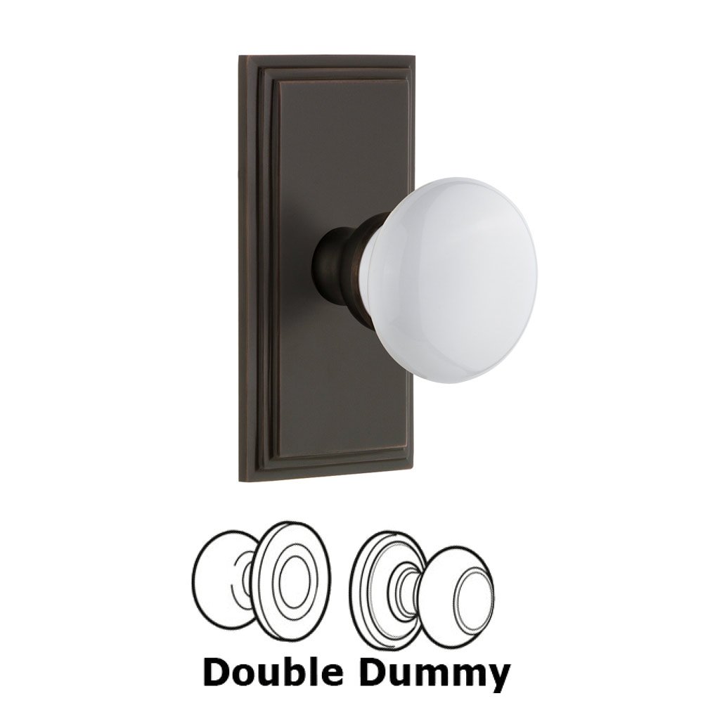 Carre Plate Double Dummy with Hyde Park White Porcelain Knob in Timeless Bronze