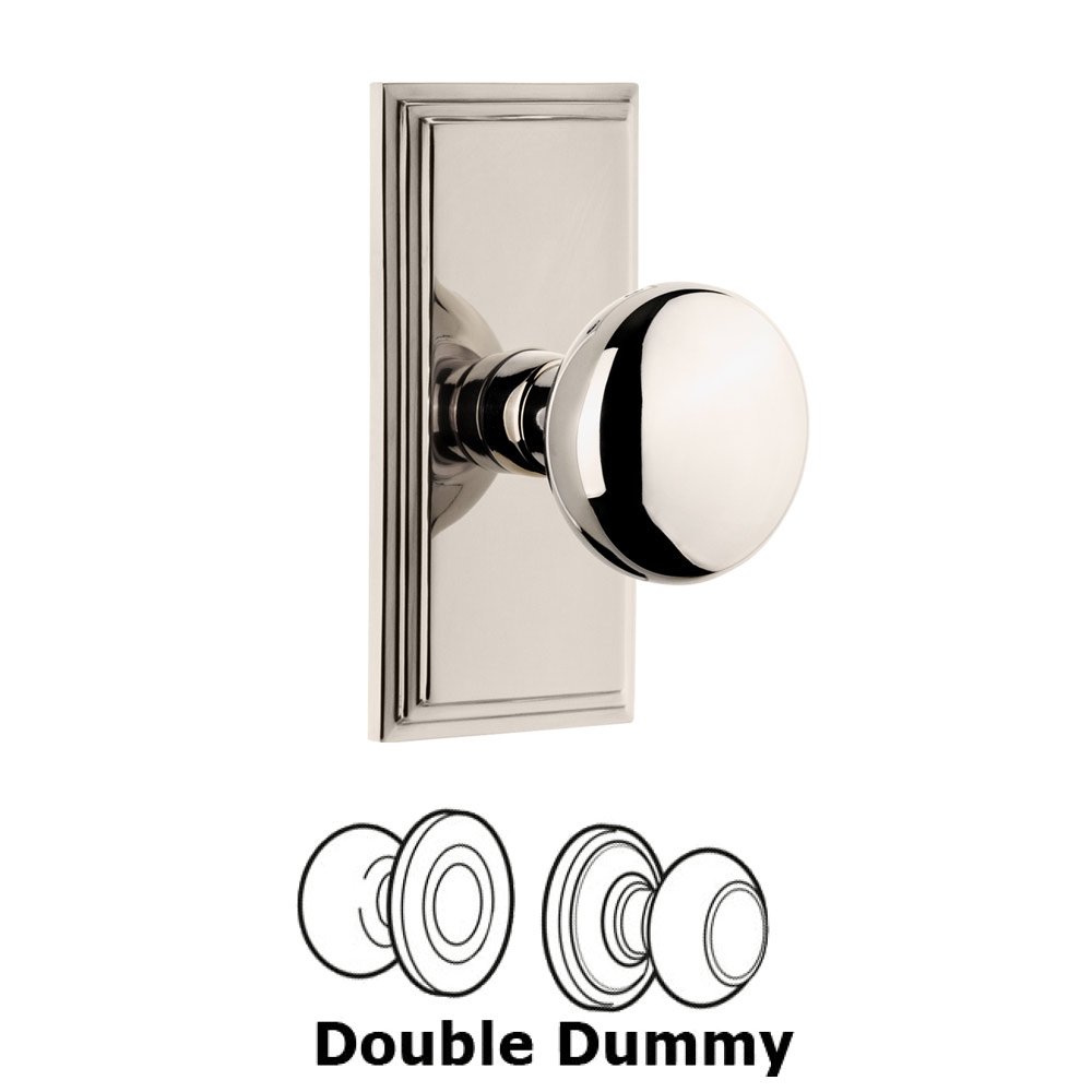 Grandeur Carre Plate Double Dummy with Fifth Avenue Knob in Polished Nickel