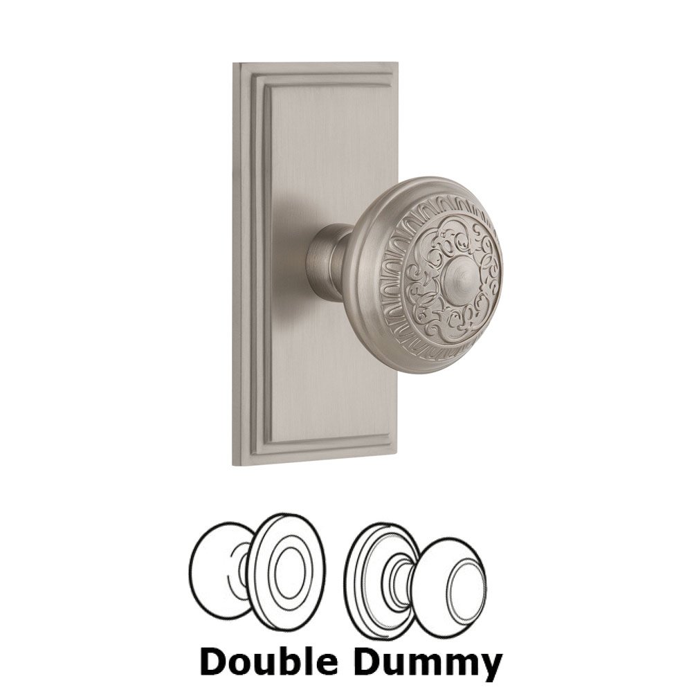 Grandeur Carre Plate Double Dummy with Windsor Knob in Satin Nickel