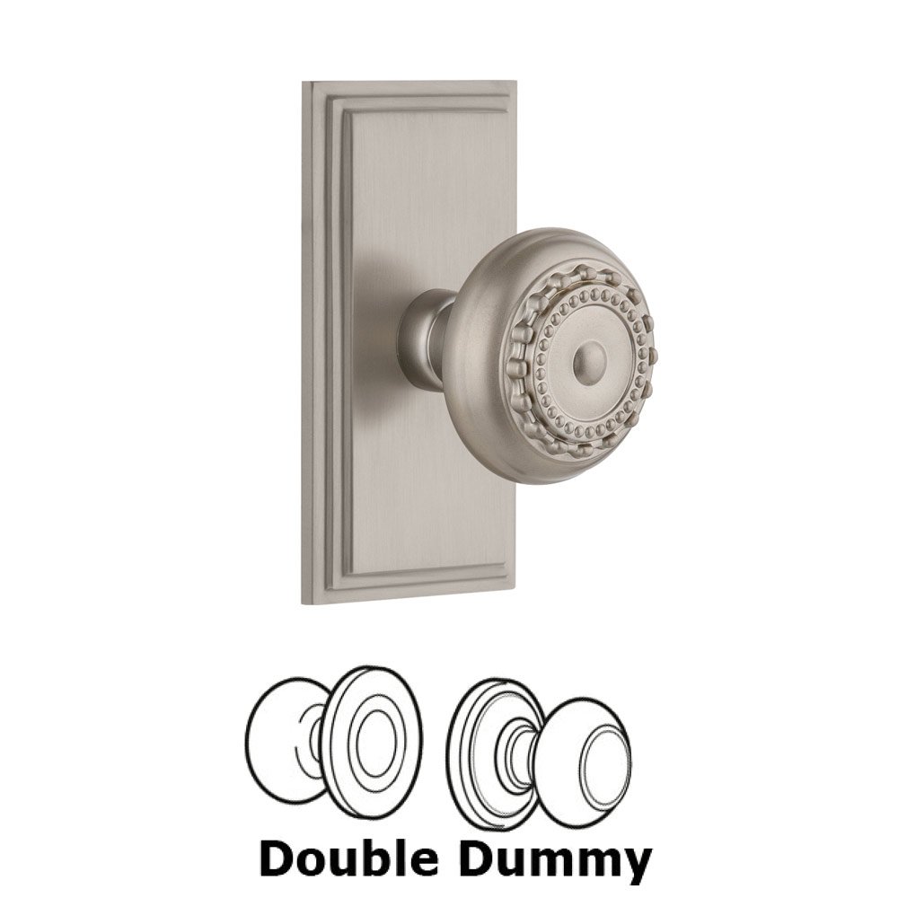 Grandeur Carre Plate Double Dummy with Parthenon Knob in Satin Nickel