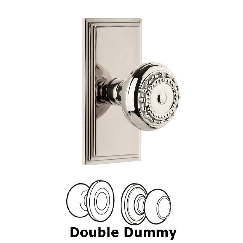 Grandeur Carre Plate Double Dummy with Parthenon Knob in Polished Nickel