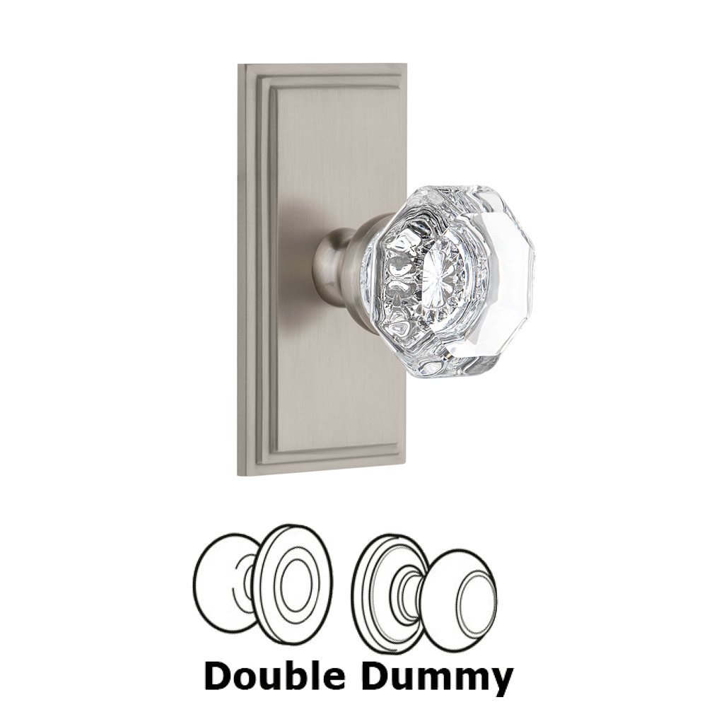 Grandeur Carre Plate Double Dummy with Chambord Crystal Knob in Satin Nickel