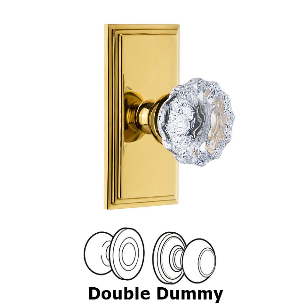 Grandeur Carre Plate Double Dummy with Fontainebleau Crystal Knob in Polished Brass