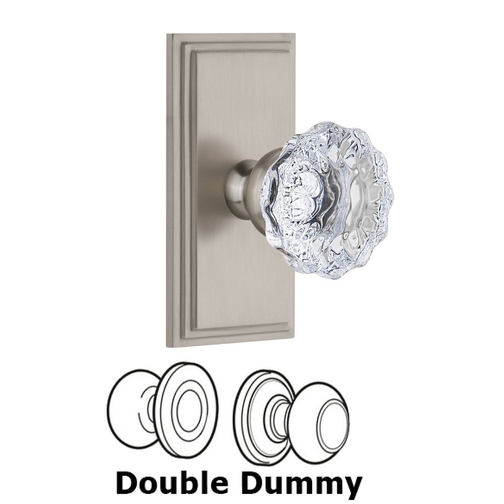 Grandeur Carre Plate Double Dummy with Fontainebleau Crystal Knob in Satin Nickel