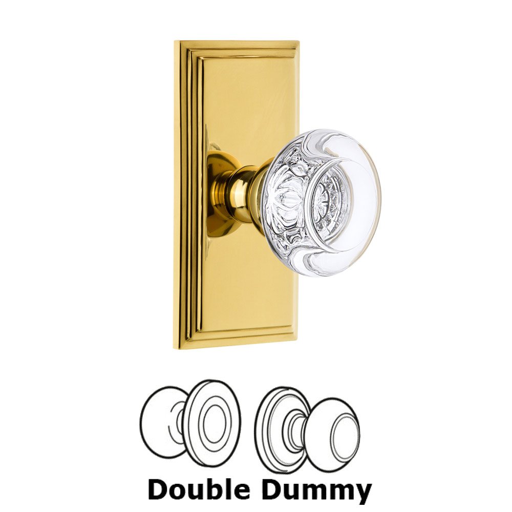 Grandeur Carre Plate Double Dummy with Bordeaux Crystal Knob in Polished Brass