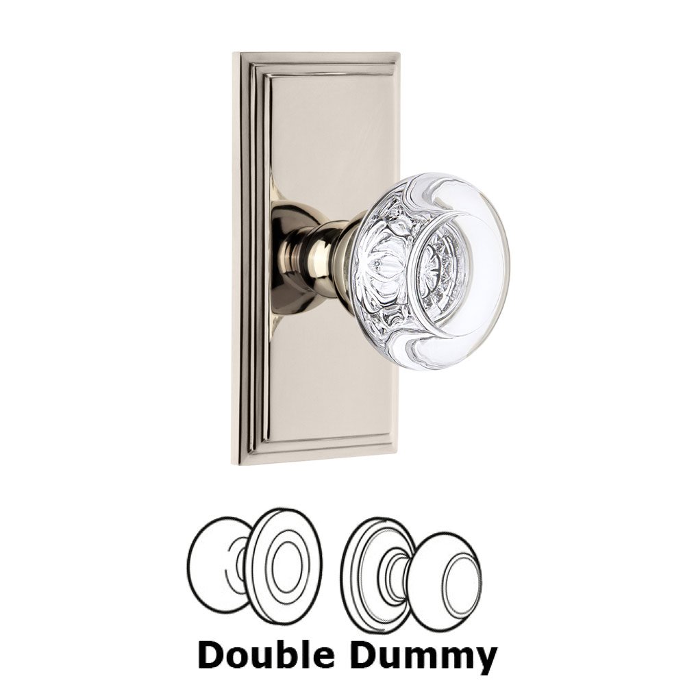 Grandeur Carre Plate Double Dummy with Bordeaux Crystal Knob in Polished Nickel