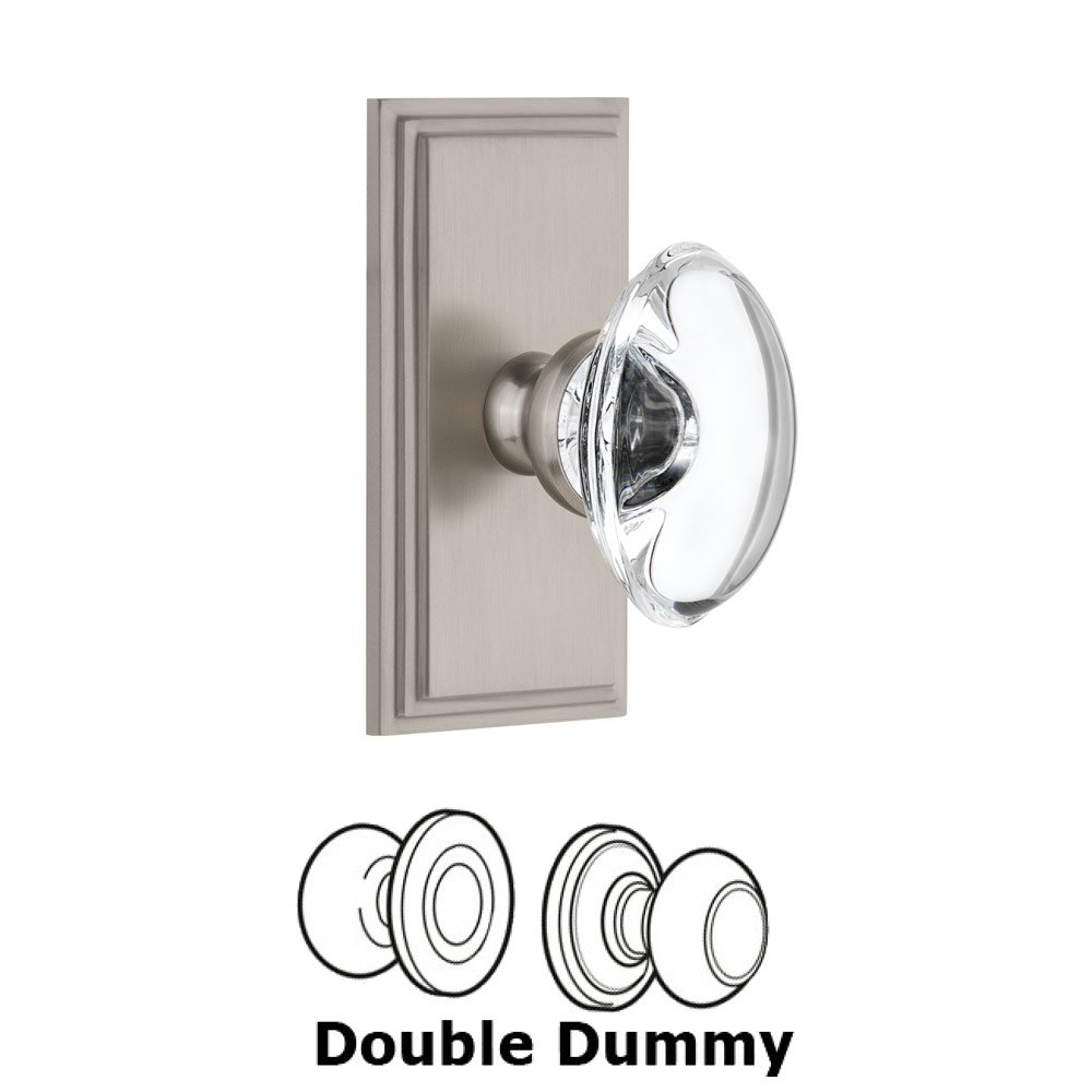 Grandeur Carre Plate Double Dummy with Provence Crystal Knob in Satin Nickel