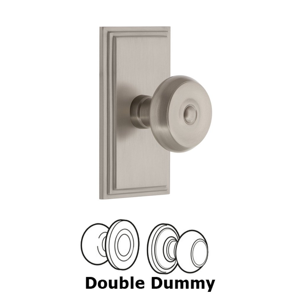 Grandeur Carre Plate Double Dummy with Bouton Knob in Satin Nickel