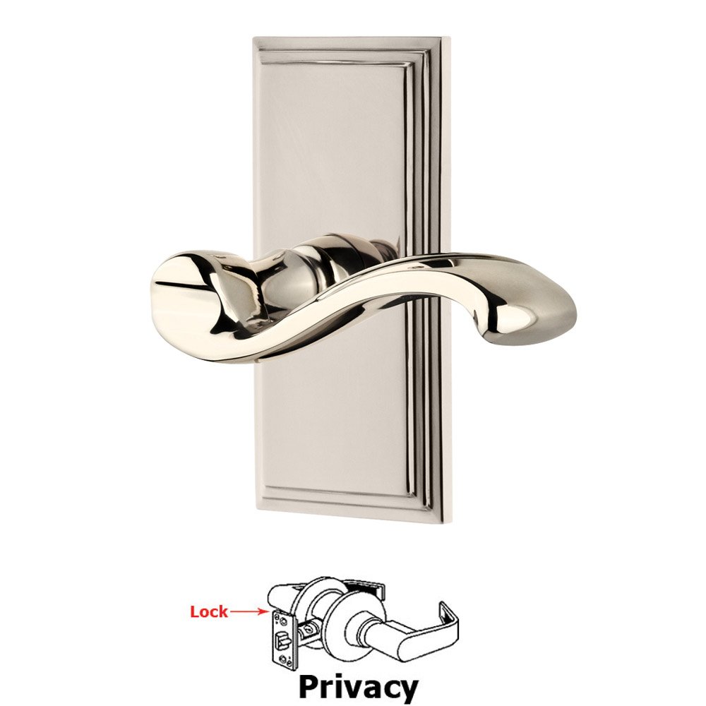 Privacy Carre Plate with Portofino Left Handed Lever in Polished Nickel