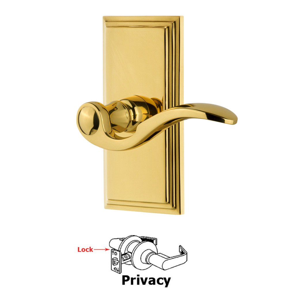 Privacy Carre Plate with Bellagio Left Handed Lever in Lifetime Brass