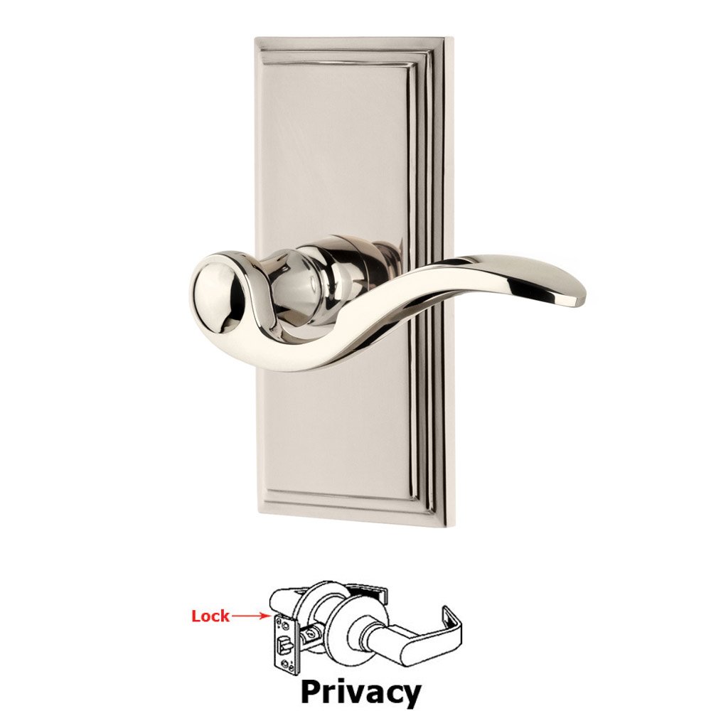 Privacy Carre Plate with Bellagio Right Handed Lever in Polished Nickel
