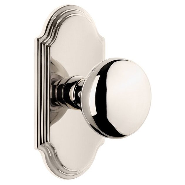 Grandeur Arc Plate Dummy with Fifth Avenue Knob in Polished Nickel