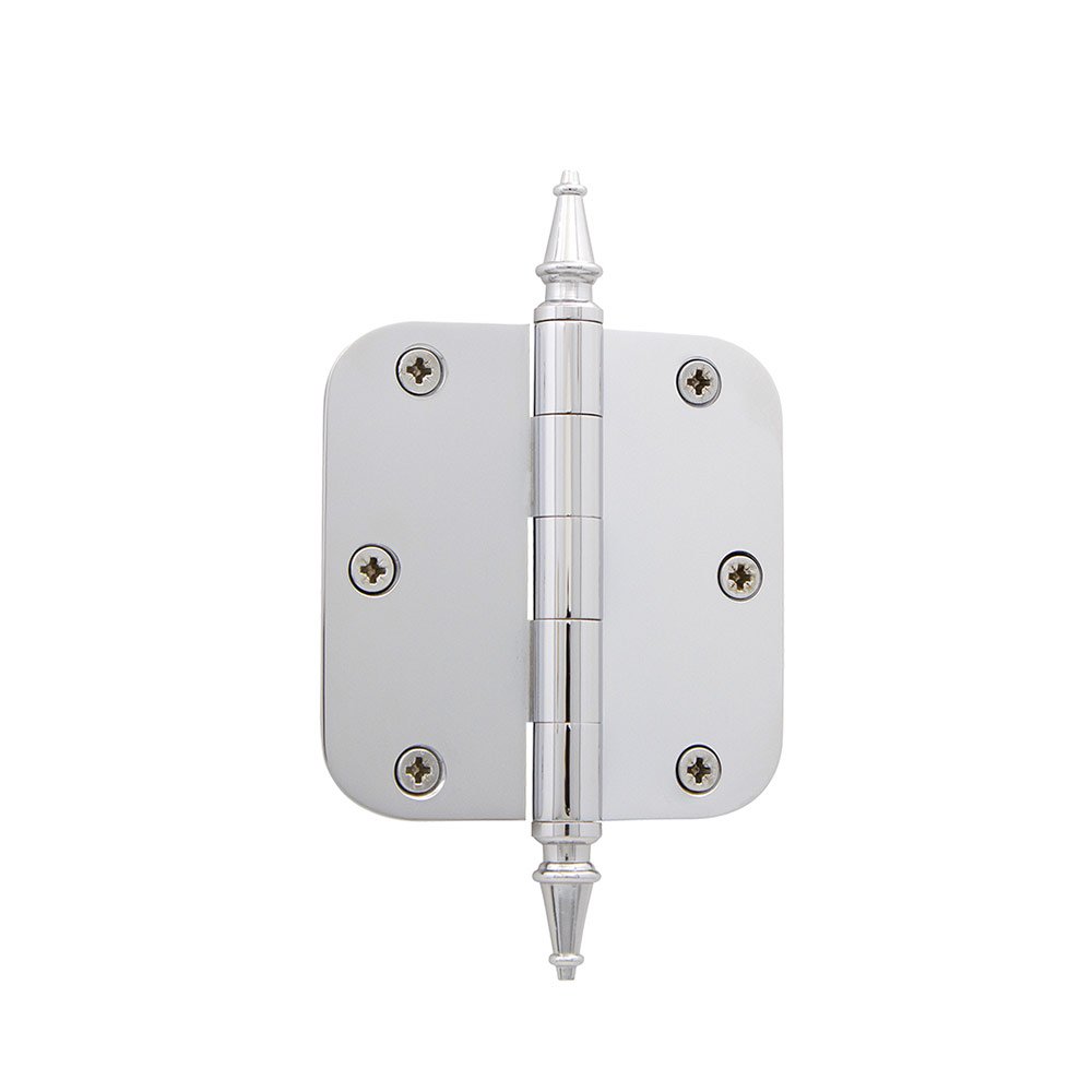 3 1/2" Steeple Tip Residential Hinge with 5/8" Radius Corners in Bright Chrome