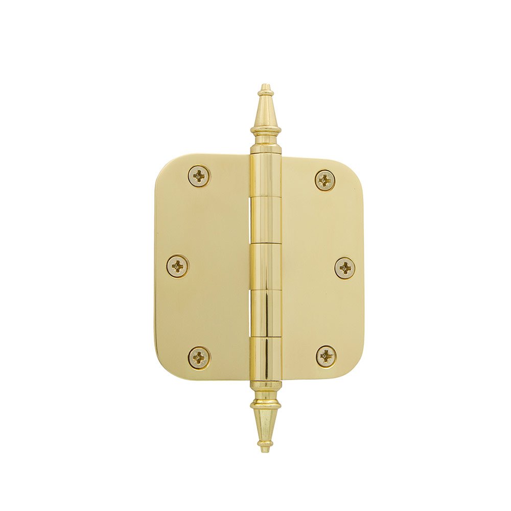 3 1/2" Steeple Tip Residential Hinge with 5/8" Radius Corners in Polished Brass
