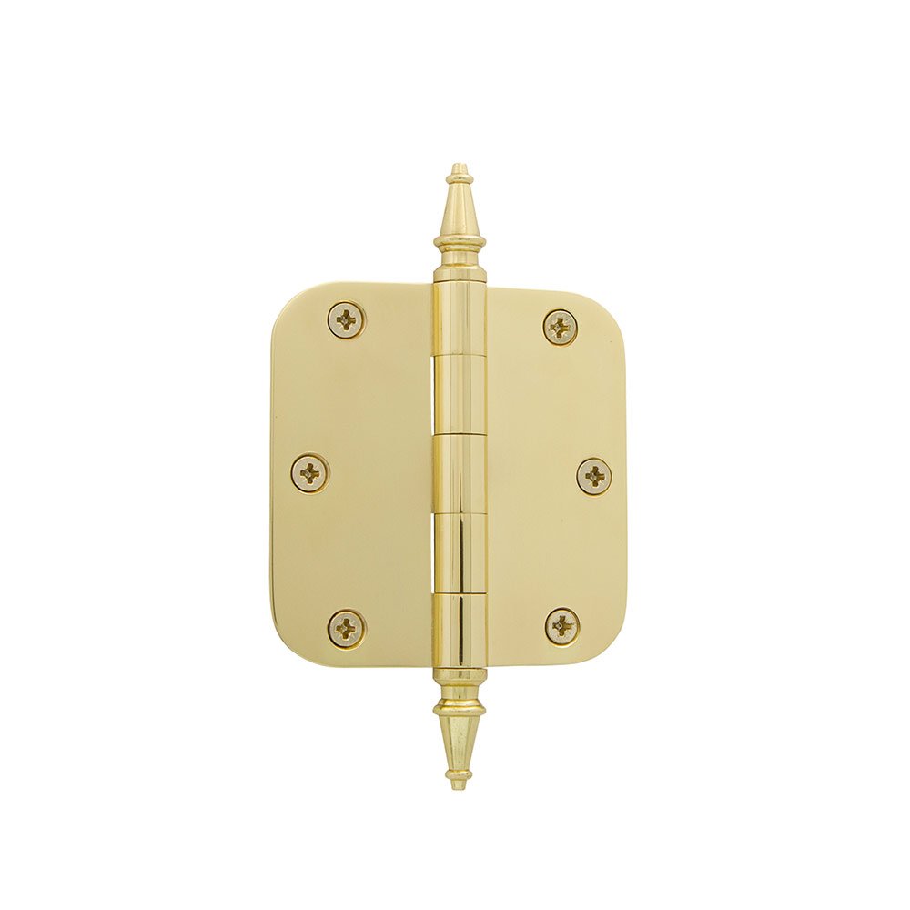 3 1/2" Steeple Tip Residential Hinge with 5/8" Radius Corners in Unlacquered Brass