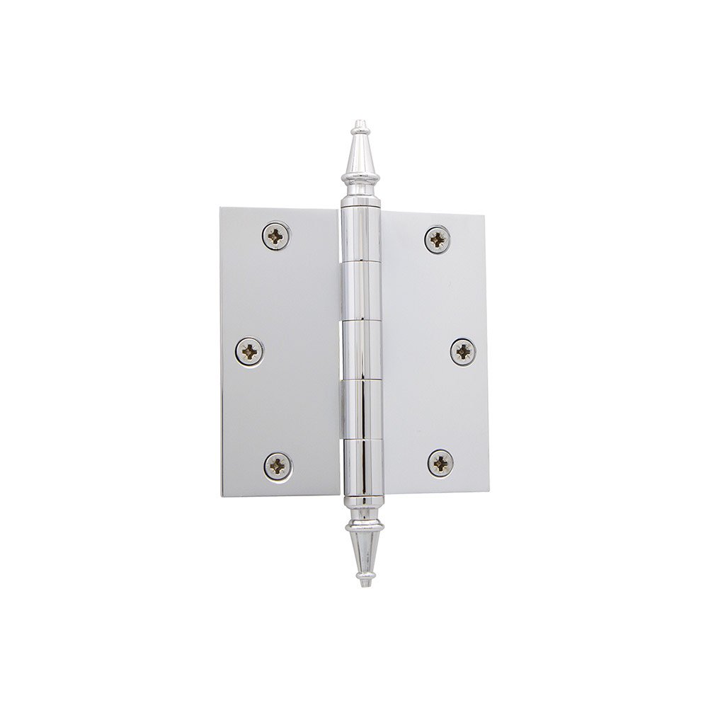 3 1/2" Steeple Tip Residential Hinge with Square Corners in Bright Chrome