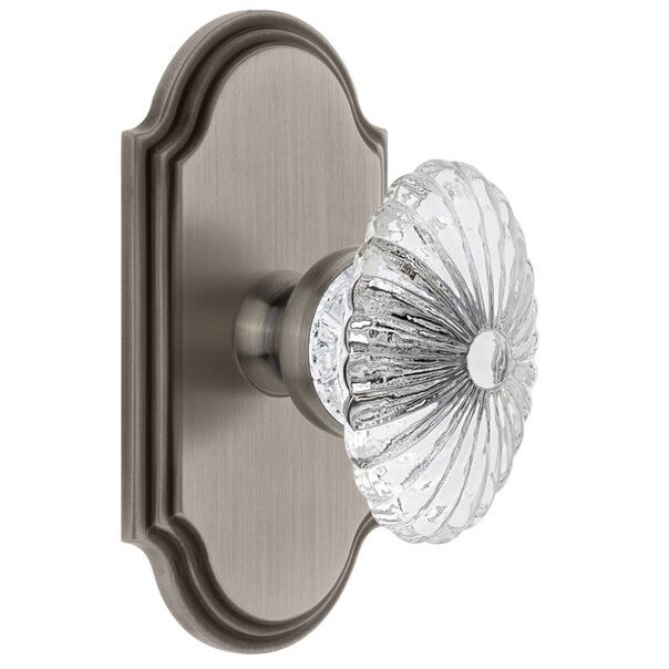 Grandeur Arc Plate Passage with Burgundy Crystal Knob in Antique Pewter