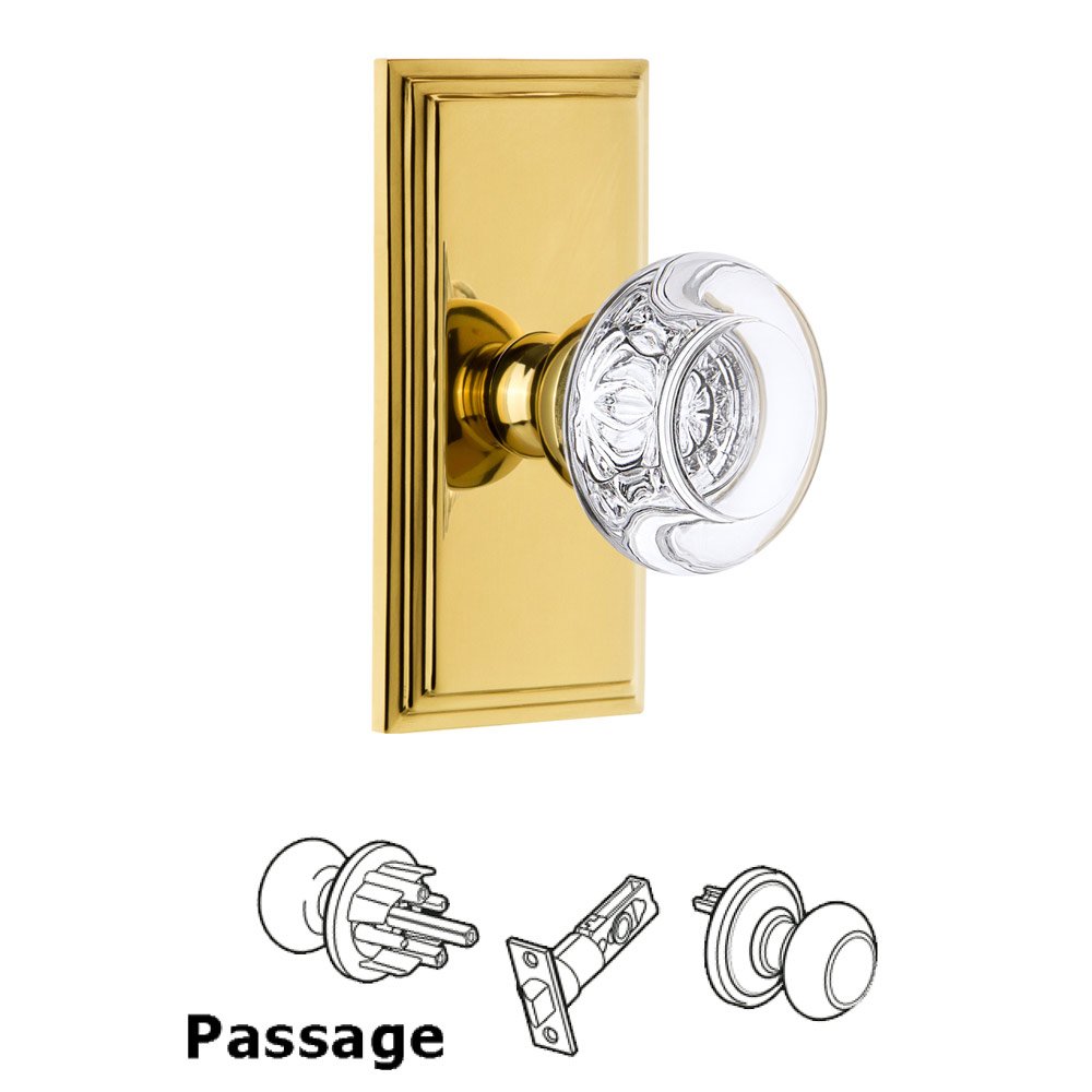 Grandeur Carre Plate Passage with Bordeaux Crystal Knob in Lifetime Brass