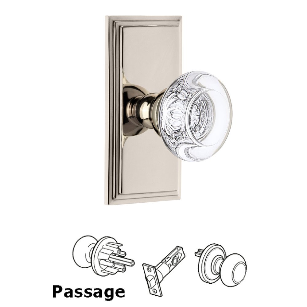 Grandeur Carre Plate Passage with Bordeaux Crystal Knob in Polished Nickel