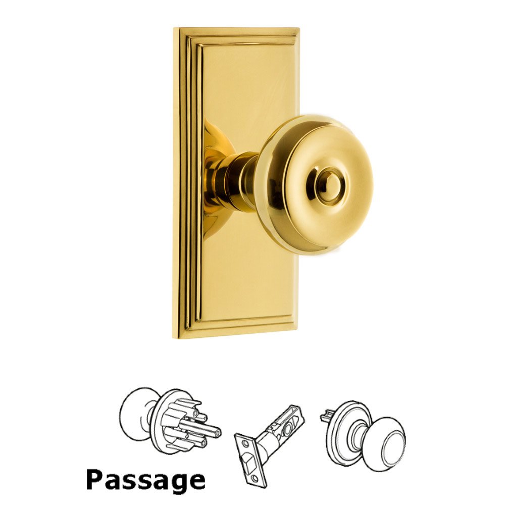 Grandeur Carre Plate Passage with Bouton Knob in Lifetime Brass
