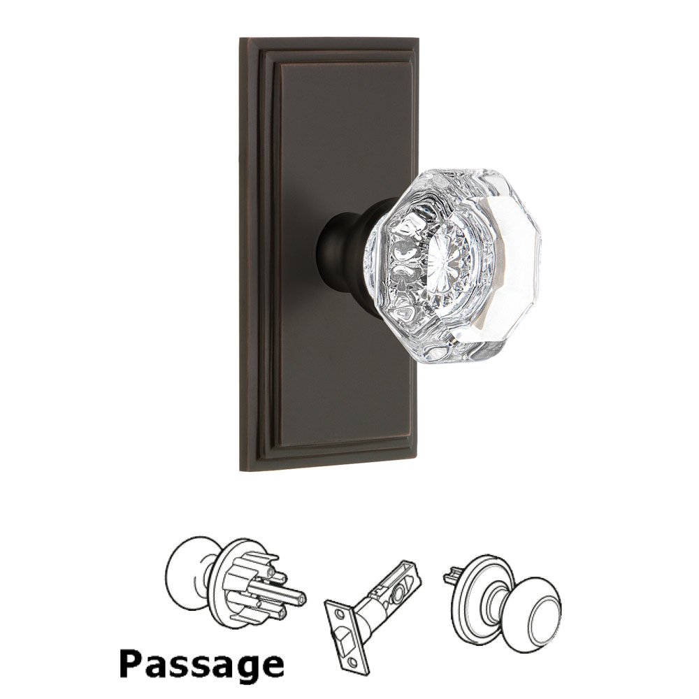 Grandeur Carre Plate Passage with Chambord Crystal Knob in Timeless Bronze