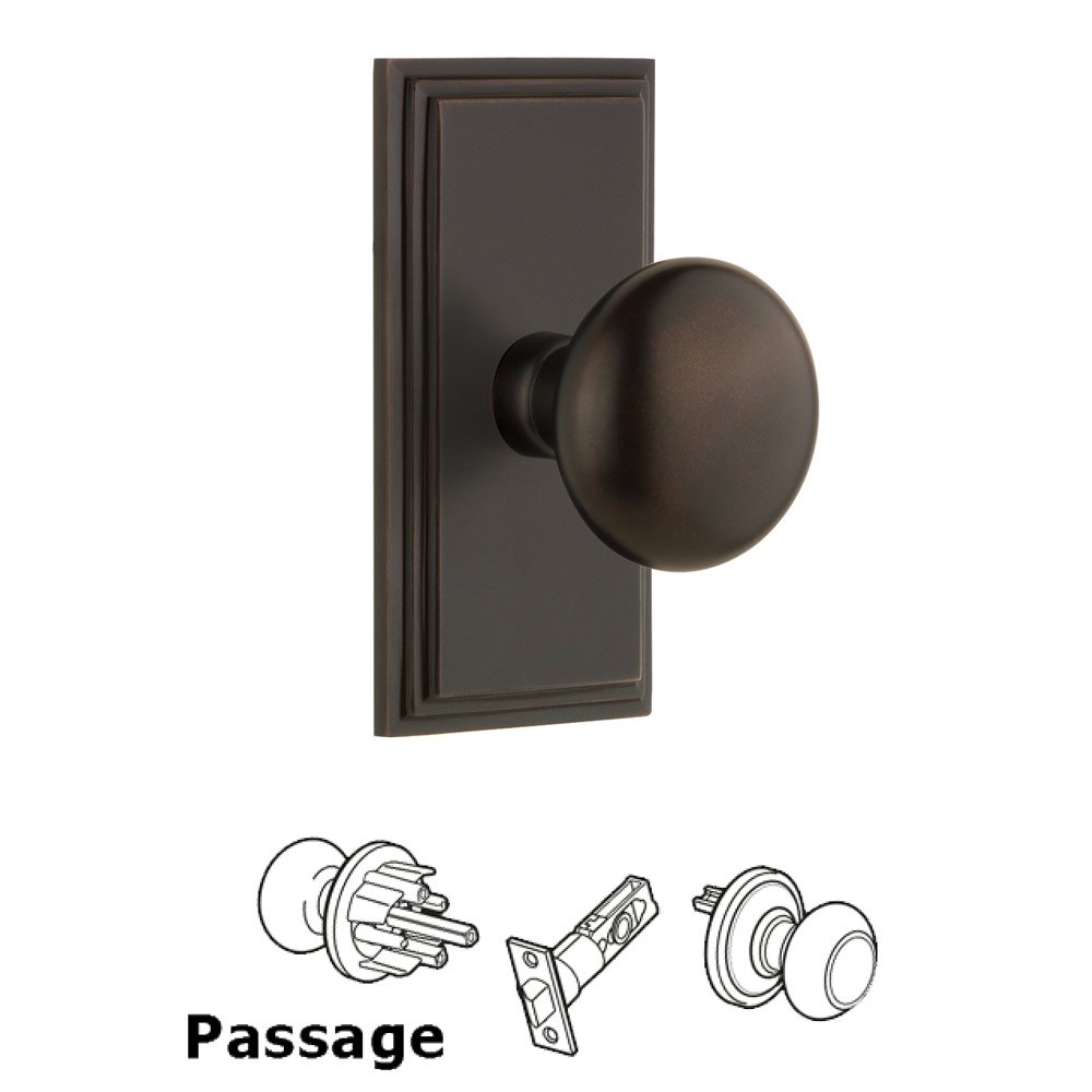Grandeur Carre Plate Passage with Fifth Avenue Knob in Timeless Bronze