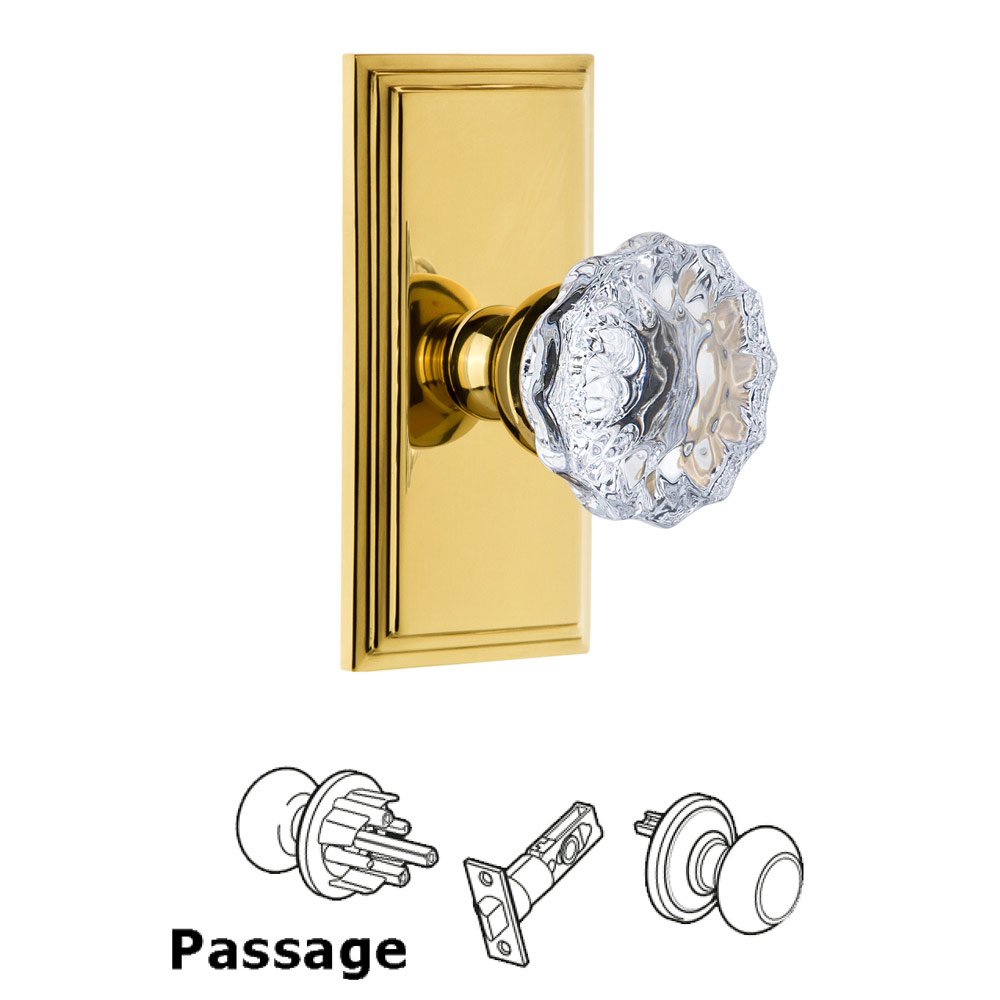 Grandeur Carre Plate Passage with Fontainebleau Crystal Knob in Polished Brass