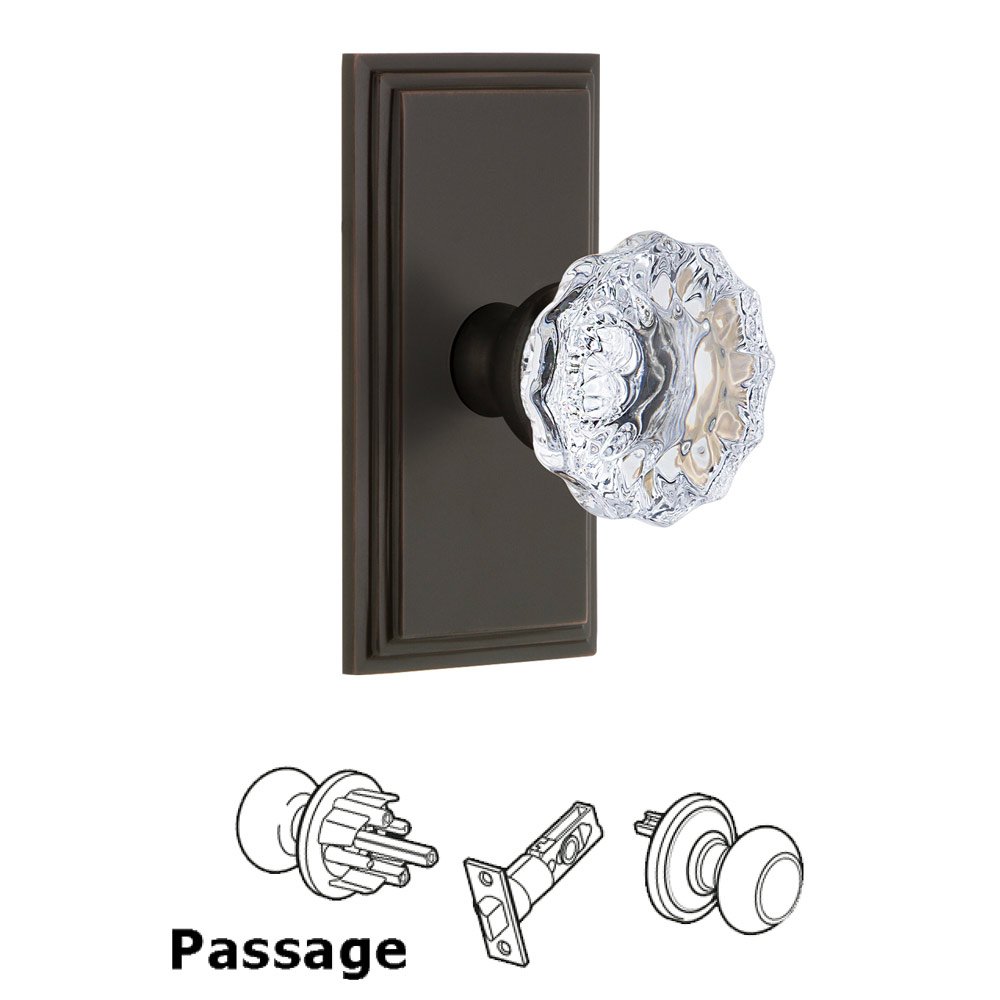 Grandeur Carre Plate Passage with Fontainebleau Crystal Knob in Timeless Bronze