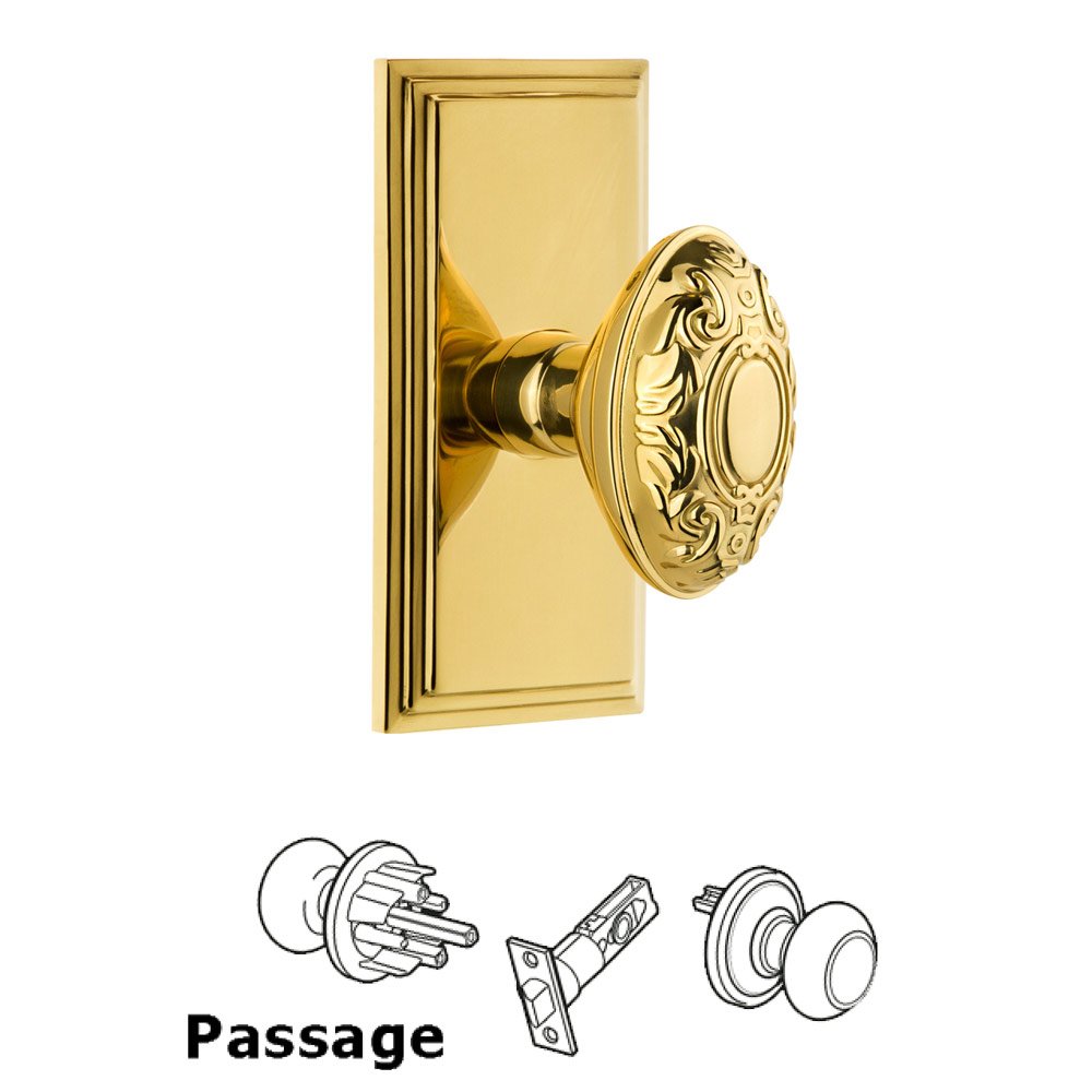 Grandeur Carre Plate Passage with Grande Victorian Knob in Polished Brass