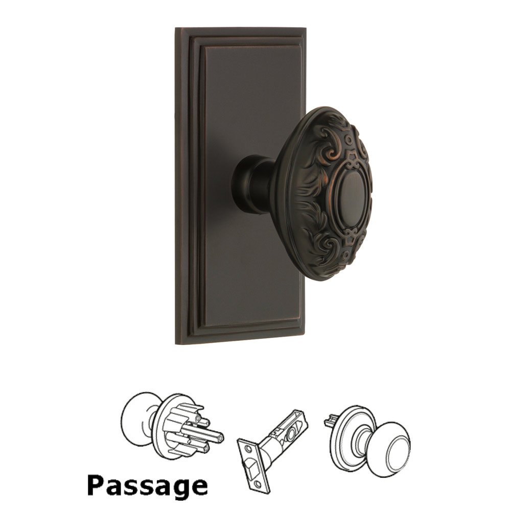 Grandeur Carre Plate Passage with Grande Victorian Knob in Timeless Bronze