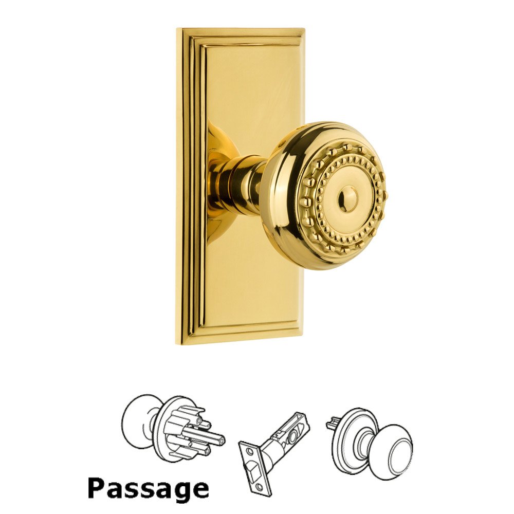 Grandeur Carre Plate Passage with Parthenon Knob in Lifetime Brass