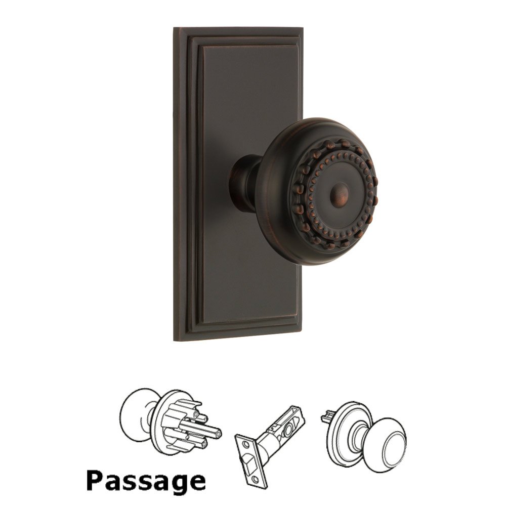 Grandeur Carre Plate Passage with Parthenon Knob in Timeless Bronze
