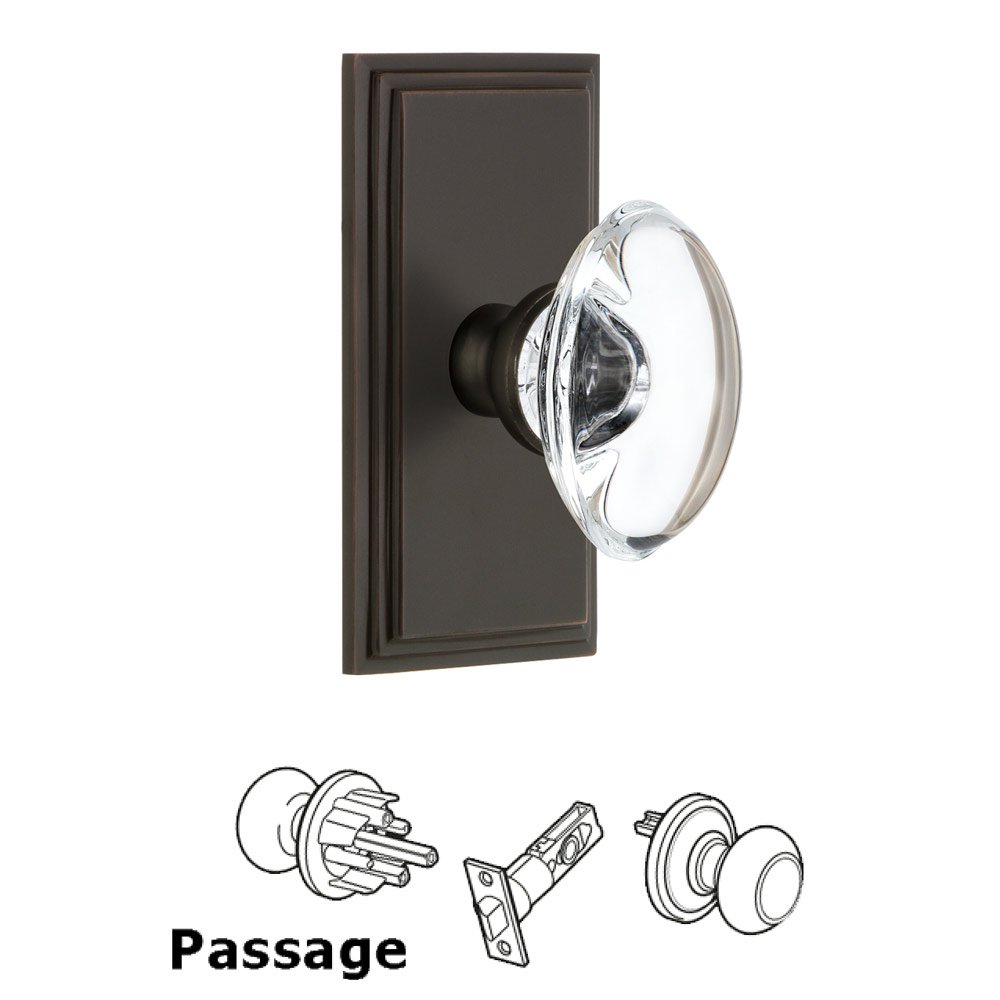 Grandeur Carre Plate Passage with Provence Crystal Knob in Timeless Bronze
