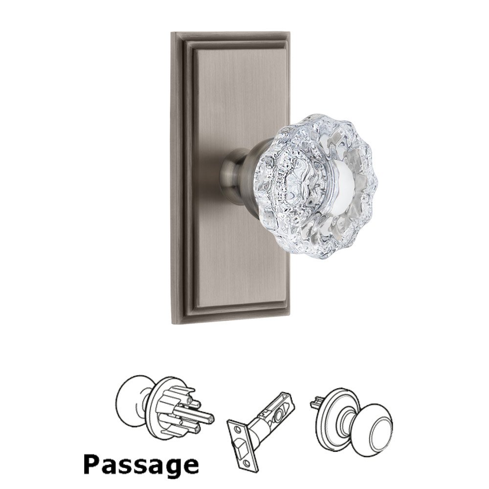 Grandeur Carre Plate Passage with Versailles Crystal Knob in Antique Pewter