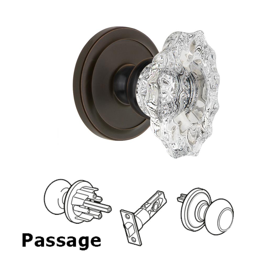 Grandeur Circulaire Rosette Passage with Biarritz Crystal Knob in Timeless Bronze