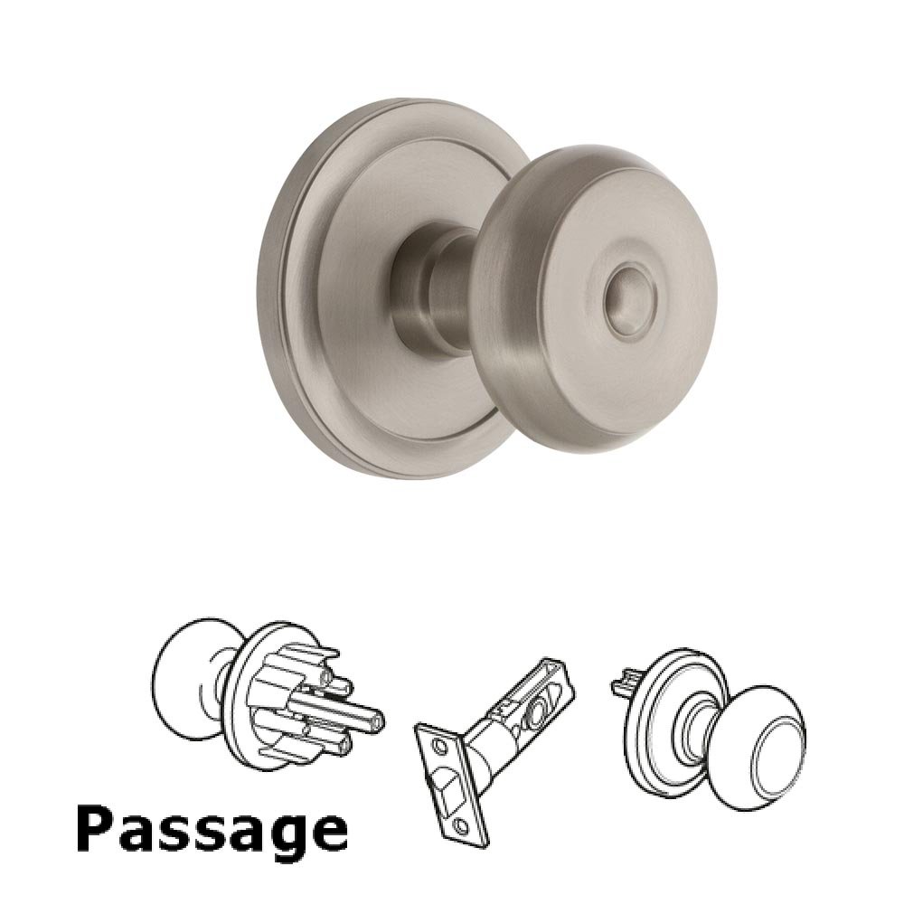 Grandeur Circulaire Rosette Passage with Bouton Knob in Satin Nickel
