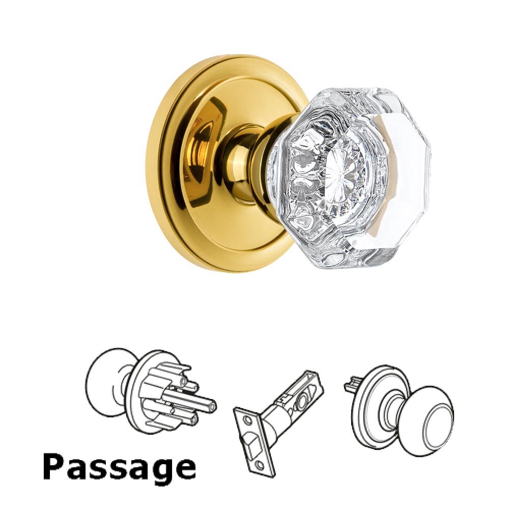 Grandeur Circulaire Rosette Passage with Chambord Crystal Knob in Polished Brass