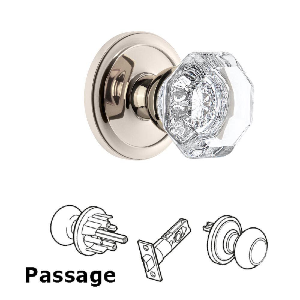 Grandeur Circulaire Rosette Passage with Chambord Crystal Knob in Polished Nickel
