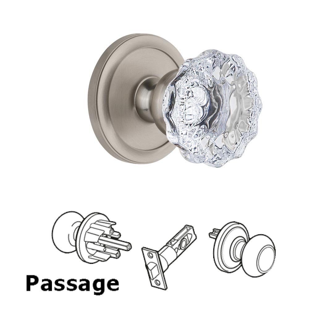 Grandeur Circulaire Rosette Passage with Fontainebleau Crystal Knob in Satin Nickel