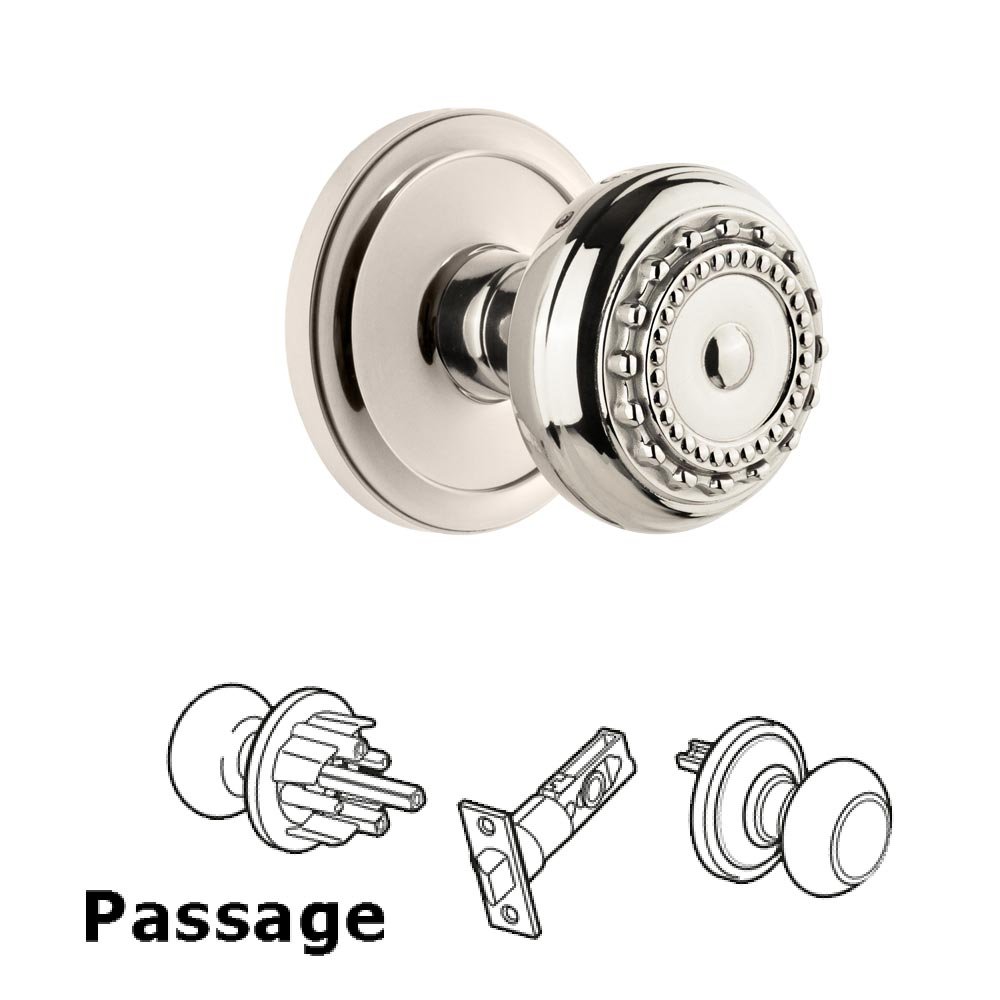 Grandeur Circulaire Rosette Passage with Parthenon Knob in Polished Nickel
