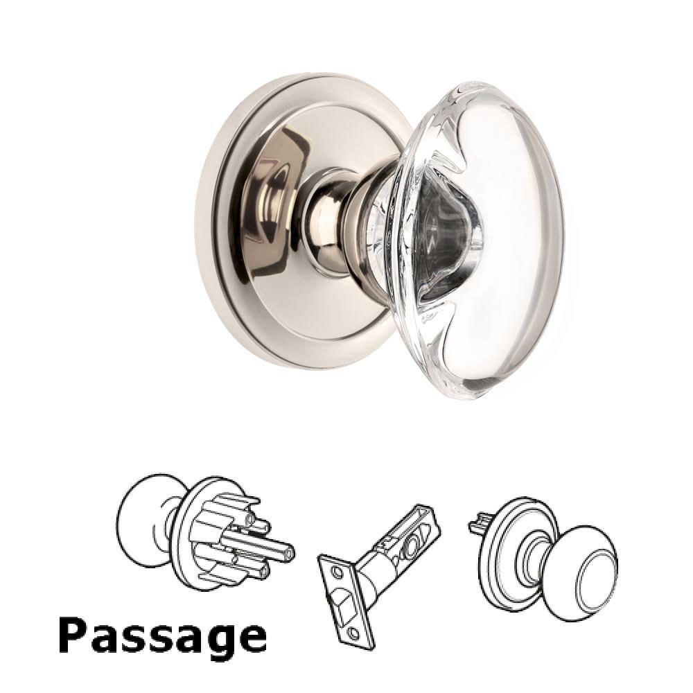 Grandeur Circulaire Rosette Passage with Provence Crystal Knob in Polished Nickel
