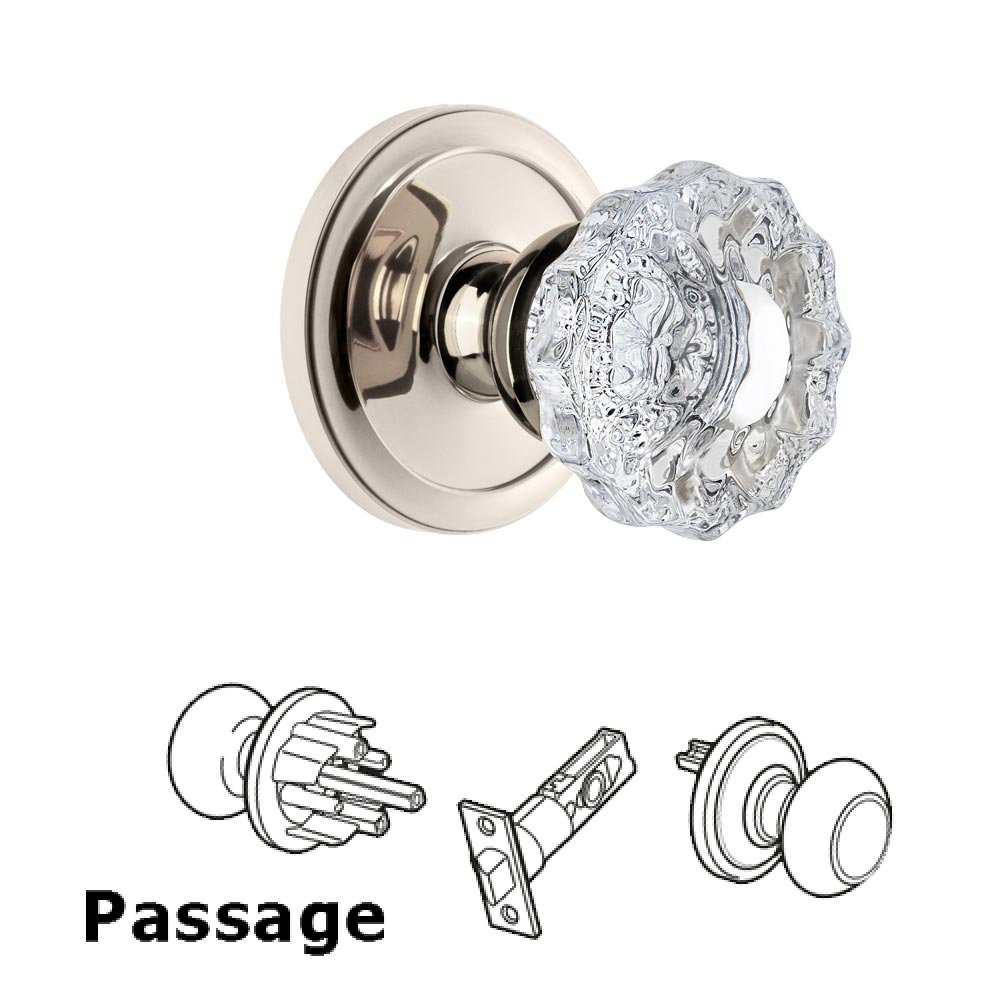 Grandeur Circulaire Rosette Passage with Versailles Crystal Knob in Polished Nickel