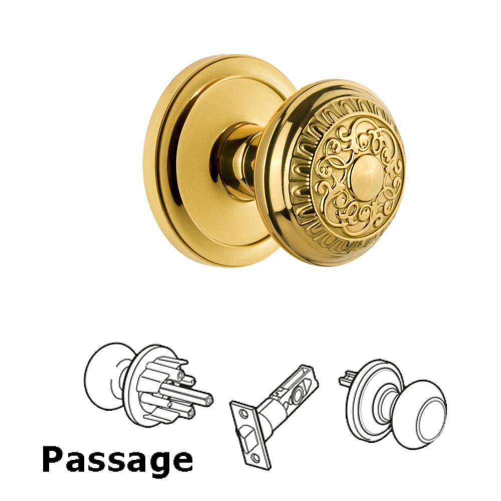 Grandeur Circulaire Rosette Passage with Windsor Knob in Lifetime Brass