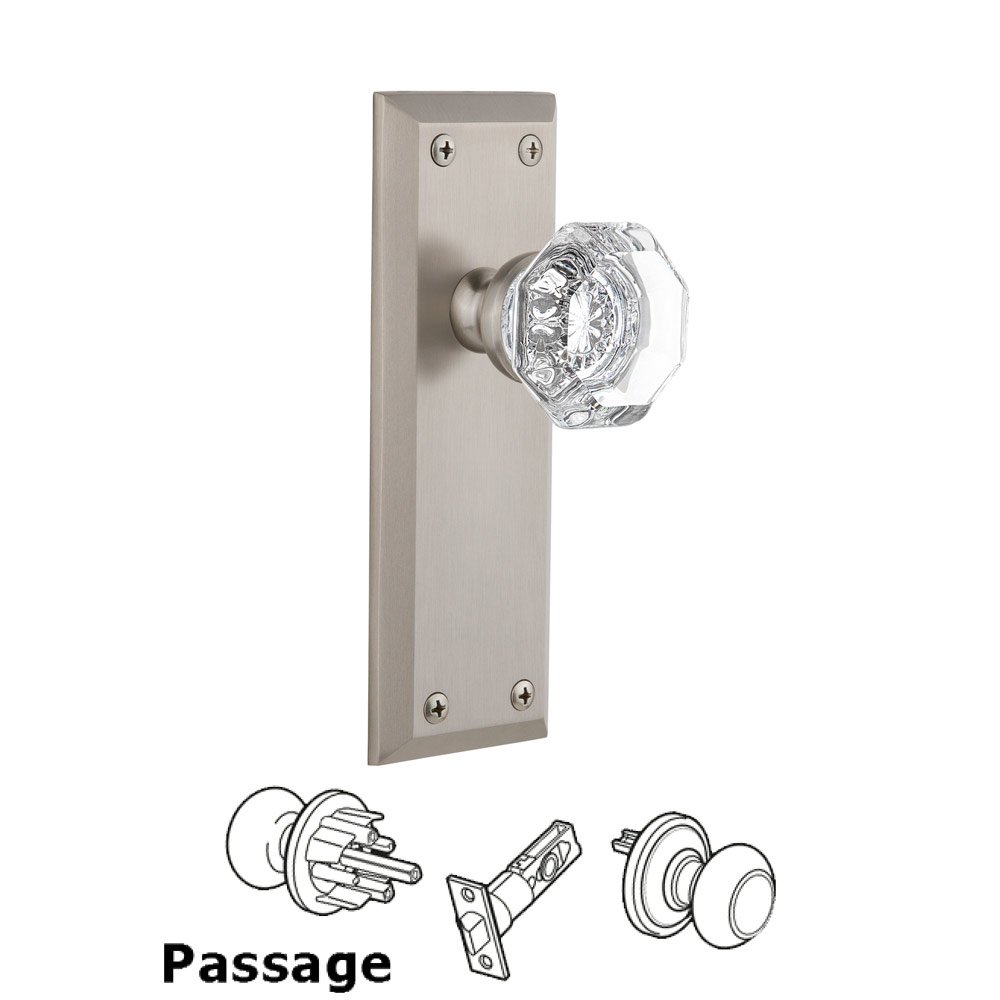 Grandeur Fifth Avenue Plate Passage with Chambord Knob in Satin Nickel
