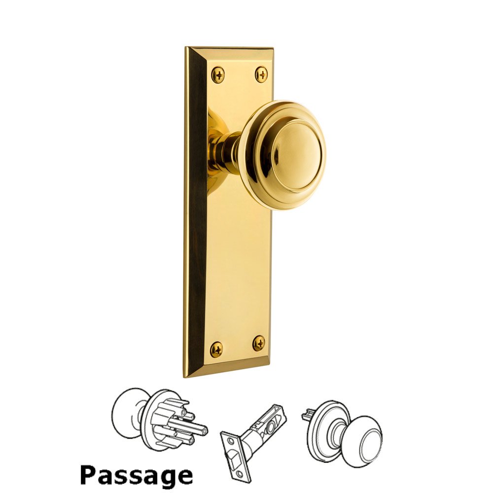 Grandeur Fifth Avenue Plate Passage with Circulaire Knob in Polished Brass